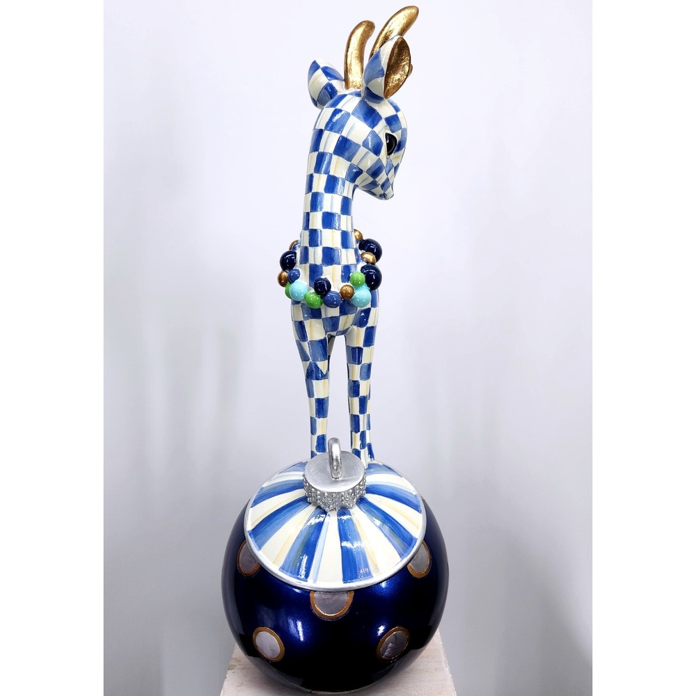 Mackenzie-Childs Royal Check Deary Deer on Ornament - Gold Antlers Holiday 16" - Picture 14 of 16